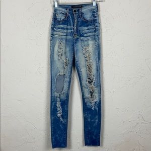 Fashion Nova High Waist Distressed Bleach Jeans 1